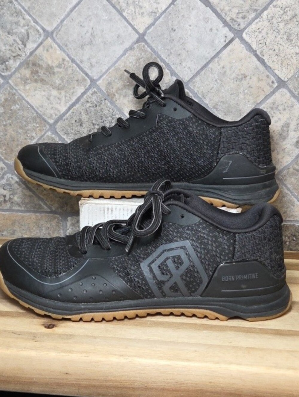 Born Primitive Men's Black Knit Sneakers with Gum Sole Size 9 D